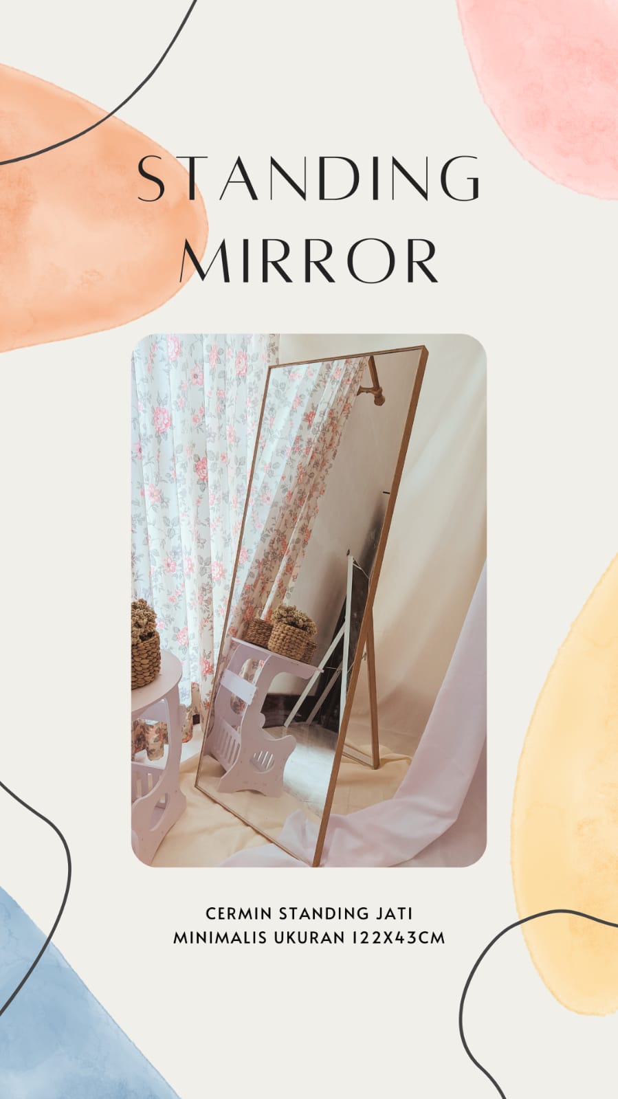 CERMIN STANDING JATI MINIMALIS - UKURAN 122X43 cm